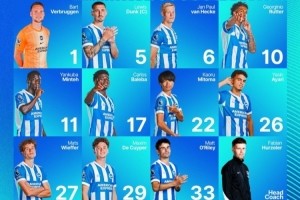 布莱顿英超首轮首发：巴莱巴、三笘薰、范赫克、维尔布鲁根出战